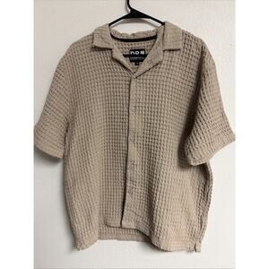 Dr Essentials TanButton Front Shirt Size Men's Large Short Sleeve Textured